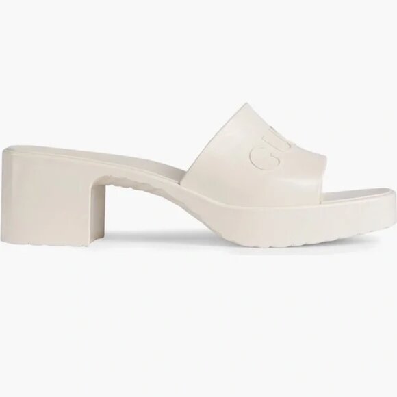Gucci Double GG Logo Rubber Platform Block Heel Mules Slides Sandals Shoes - Picture 2 of 16
